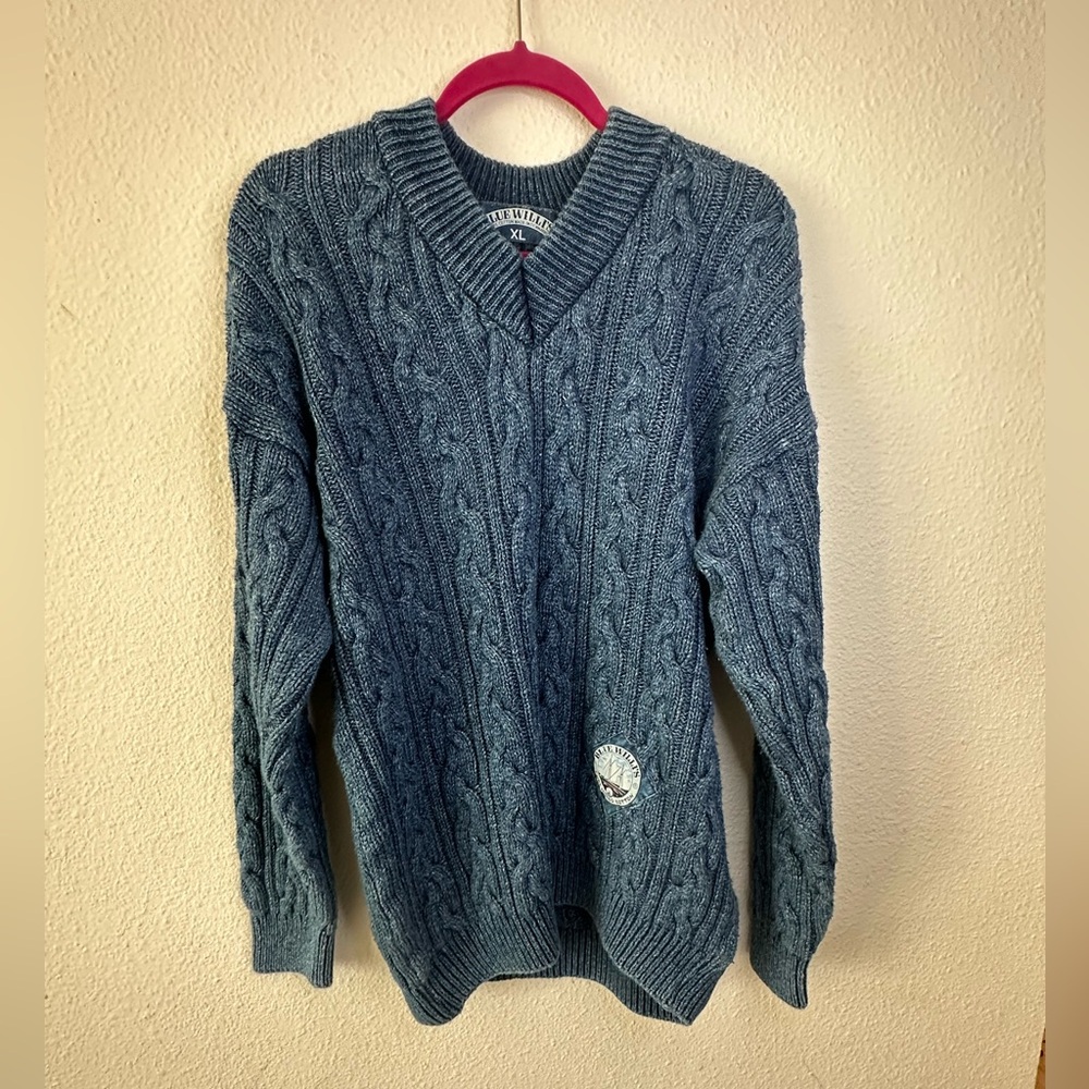 VTG Blue Willi's 100% cotton knit sweater in size XL, made in Denmark